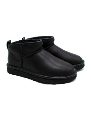 Ugg Australia Black Leather Classic Ultra Mini Boots