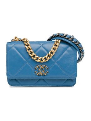 Chanel Blue Quilted Lambskin 19 Wallet on Chain