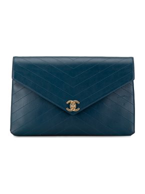 Chanel Blue Chevron Calfskin  CC Envelope Clutch