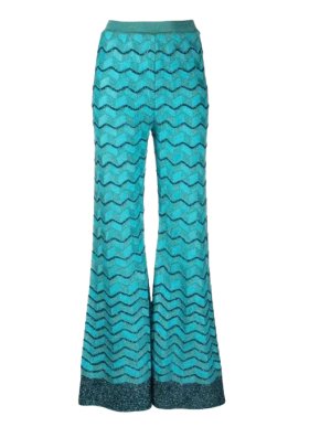 Missoni Metallic Turquoise Chevron Knit Flared Trousers
