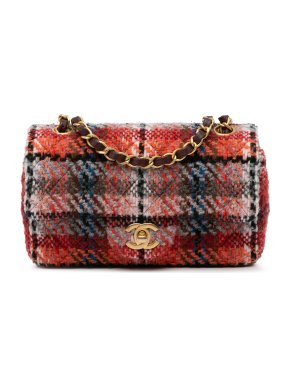 Chanel Classic Orange Tweed Mini Rectangular Flap