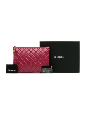 Chanel Red Quilted Leather Medium Quilted Lambskin O Case Clutch