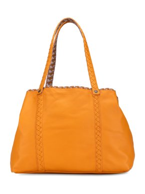 Bottega Veneta Orange Leather Intrecciato Reversible Tote