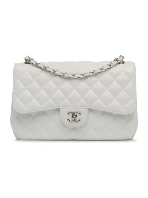 Chanel White Caviar Double Classic Jumbo Flap