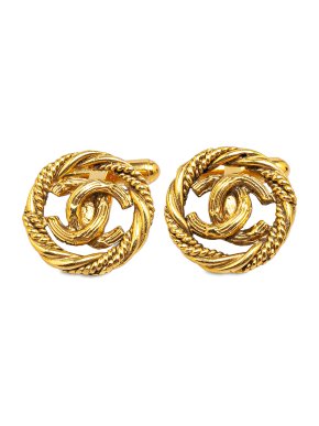 Chanel CC Logo Gold Plated Cufflinks