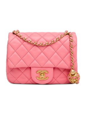 Chanel Pink Lambskin Mini Square Classic Pearl Crush Flap