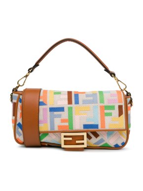 Fendi Multi Coloured Zucca Embroidered Canvas Baguette Satchel