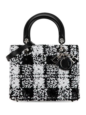 Black And White Lambskin Sequin Embellished Lady Dior
