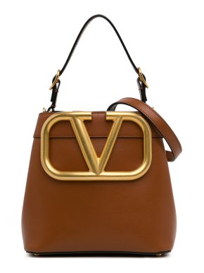 Valentino Garavani Tan Leather Vlogo Supervee Bucket