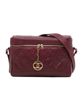 Chanel Deep Red Large Quilted Caviar Leather Zip Box Bag