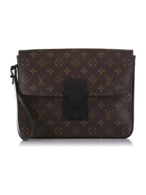 Louis Vuitton Coated Canvas Monogram Macassar S Lock A4 Pouch