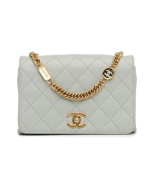 Chanel Pale Grey CC Quilted Lambskin Chain Flap