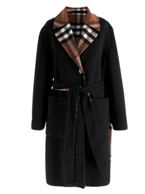 Burberry Black and Birch Brown Reversible Check Wool Coat 1