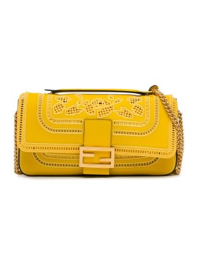Fendi Yellow Embroidered Lace Chain Baguette