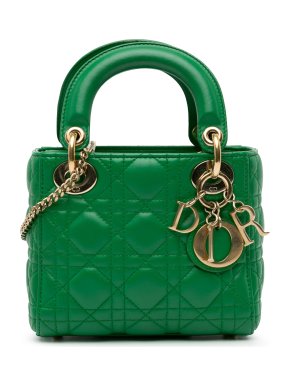 Green Lambskin Cannage  Mini Lady Dior