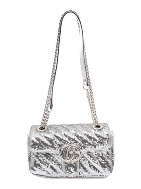 Gucci Silver Sequinned Small GG Marmont Crossbody Bag