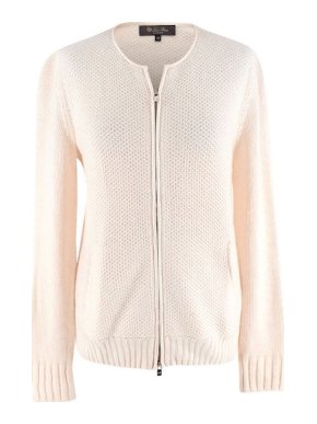 Loro Piana Ivory Knitted Cashmere Blend Zip-Up Cardigan