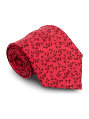 Hermes Red Leaf Print Silk Tie