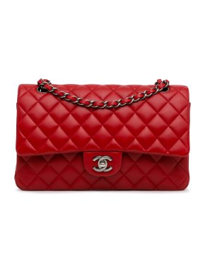 Chanel Red Quilted  Lambskin Medium Classic Double Flap