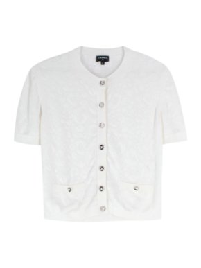 Chanel White Short Sleeved Button Up Cardigan