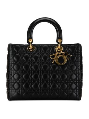 Large Black Lambskin Cannage Lady Dior