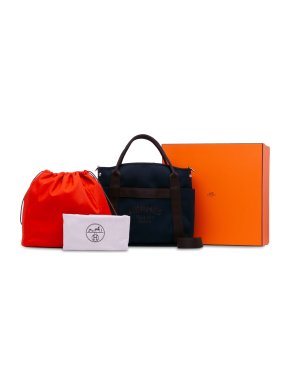 Hermes Blue Leather Sac de Pansage Grooming Bag