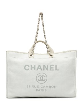 Chanel White Large Canvas Deauville Tote
