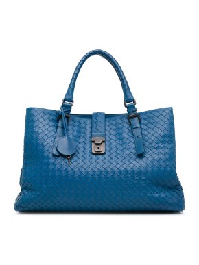 Bottega Veneta Blue Medium Intrecciato Roma Tote Bag