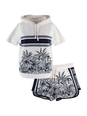 Dior Navy and White Chez Moi Hoodie and Shorts Set
