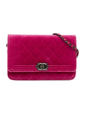 Chanel Pink Velvet Boy Wallet On Chain