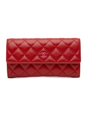 Chanel Red Lambskin Interlocking CC Logo Continental Wallet