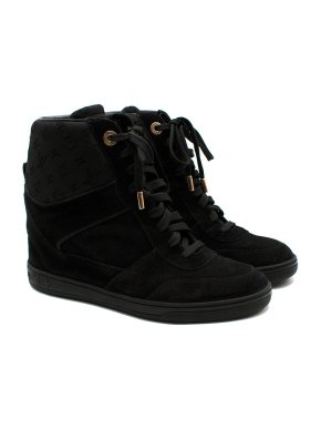 Louis Vuitton Black Suede Monogram  Wedge Sneakers