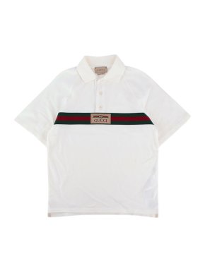 Gucci Junior Cream Web Strip Polo Shirt