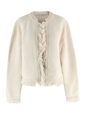 Christian Dior Cream Embroidered Wool Blend Cardigan