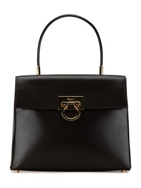 Salvatore Ferragamo Black Gancini Leather Top Handle Bag