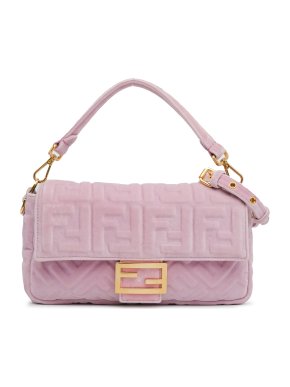 Fendi Pink Velvet Zucca Embossed Baguette Bag