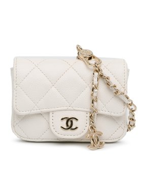 Chanel White Caviar Leather CC Quilted Belt Bag