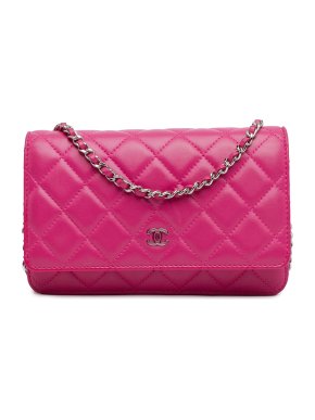 Chanel Pink Lambskin CC Wallet On Chain