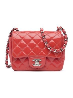 Chanel Pink Patent Leather Mini Square Single Flap Bag