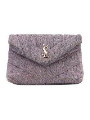 Saint Laurent Purple Small Denim Loulou Puffer Clutch