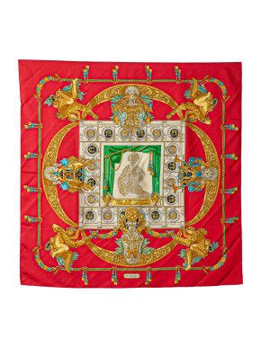 Hermes Red 'Hommage A Charles Garnier' Silk Scarf