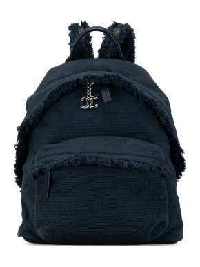 Chanel Navy Quilted Canvas Front Pocket Fringe Backpack