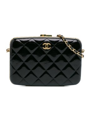 Chanel Black Large Glazed Goatskin Box With Chain