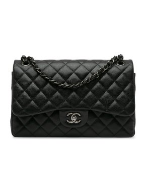 Chanel Black Caviar Leather Jumbo Double Flap Bag
