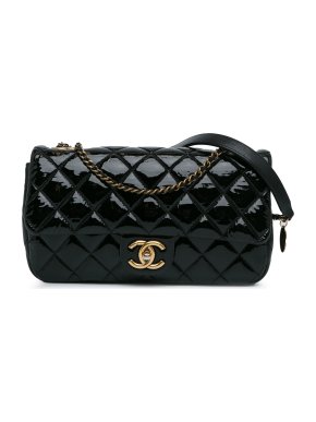 Chanel Black Patent Leather Medium CC Eyelet Flap Bag