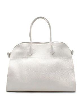 The Row White Leather Margaux 17 Tote Bag