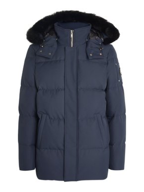 Moose Knuckles Navy Fur-Trim Cloud Down Jacket