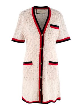 Gucci Cream GG Monogram lace Button-Up Short Dress