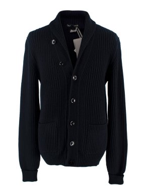 Tom Ford Navy Shawl Collar Ribbed Cardigan