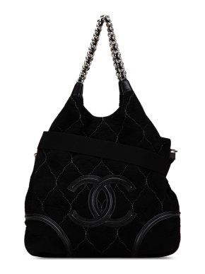 Chanel Black CC Quilted Microsuede Rodeo Drive Hobo